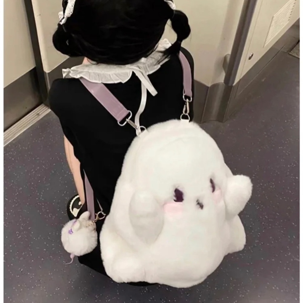 Plush Fuzzy Ghost Backpack/ Handbag Halloween - Picture 2 of 8